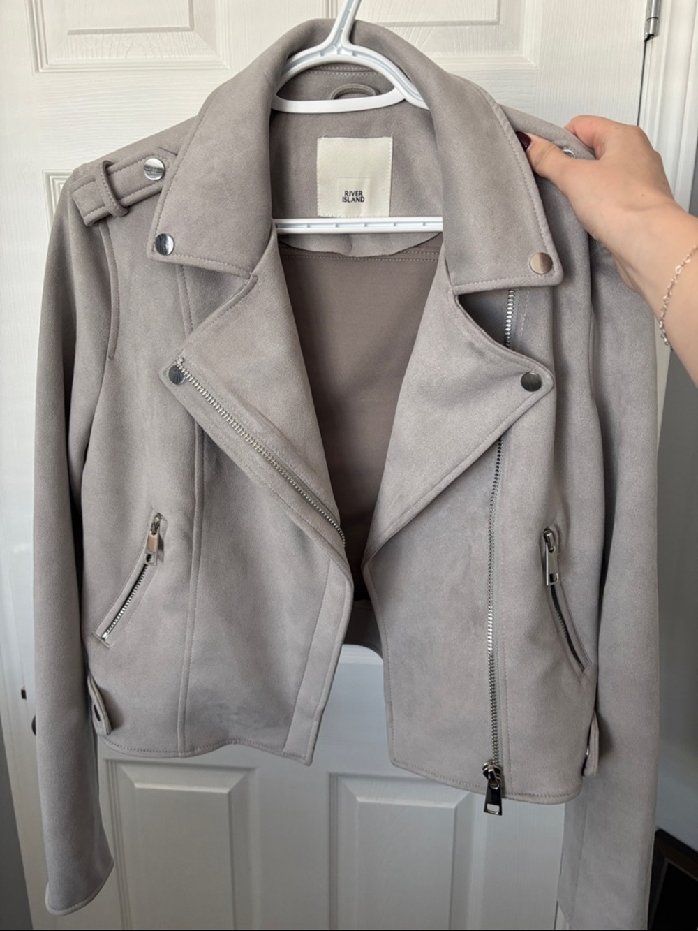 River Island light grey suede-look biker jacket